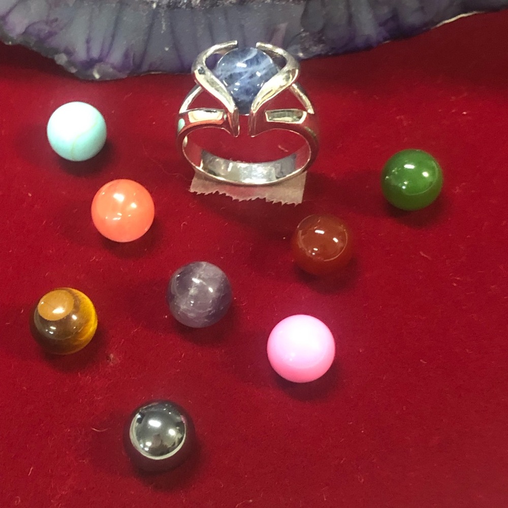 925 Sterling Silver Interchangeable Marble/Stone … - image 2